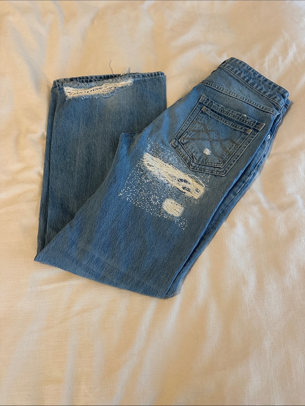 We The Free Distressed Wide-Leg Jeans - Blue one of a kind rare